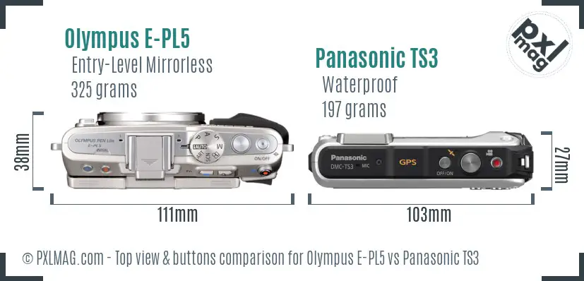 Olympus E-PL5 vs Panasonic TS3 top view buttons comparison