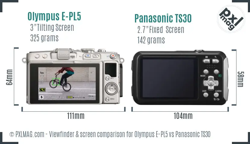 Olympus E-PL5 vs Panasonic TS30 Screen and Viewfinder comparison