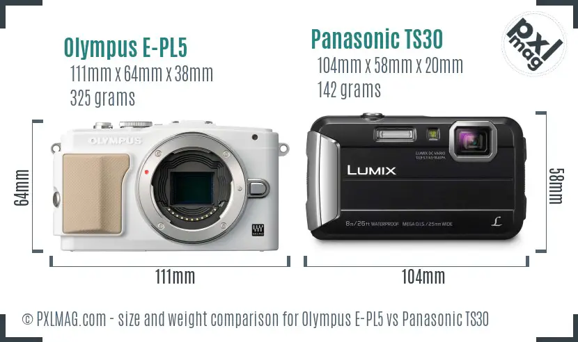 Olympus E-PL5 vs Panasonic TS30 size comparison