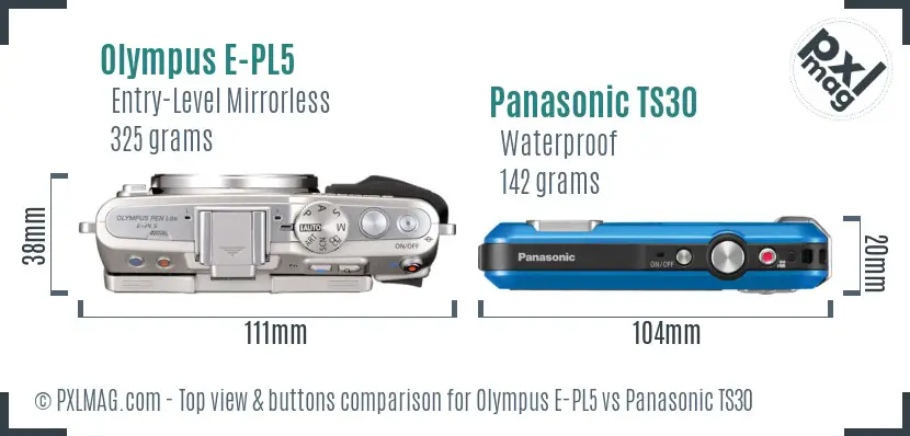 Olympus E-PL5 vs Panasonic TS30 top view buttons comparison