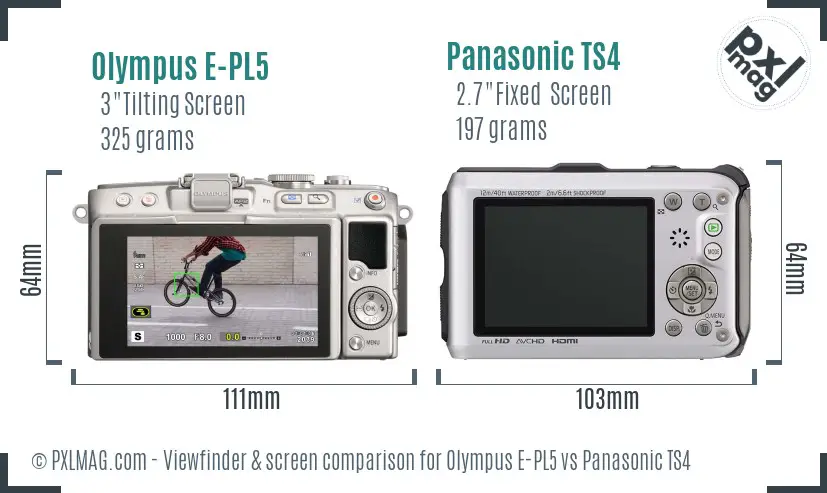 Olympus E-PL5 vs Panasonic TS4 Screen and Viewfinder comparison
