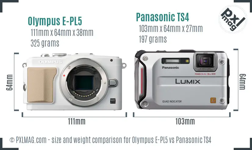 Olympus E-PL5 vs Panasonic TS4 size comparison