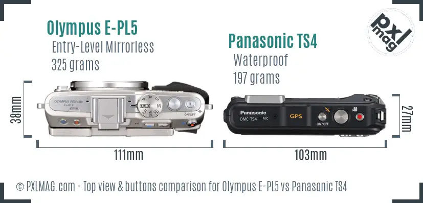 Olympus E-PL5 vs Panasonic TS4 top view buttons comparison