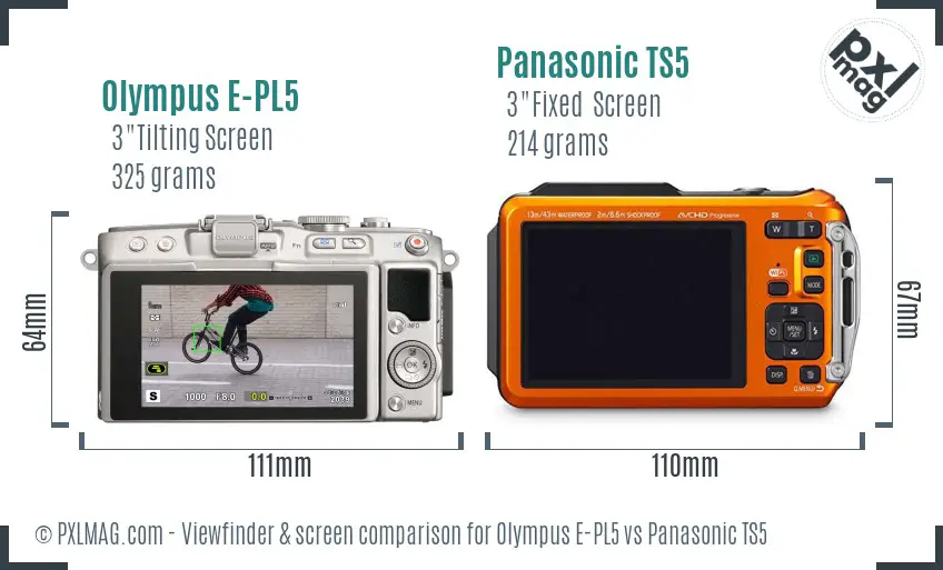 Olympus E-PL5 vs Panasonic TS5 Screen and Viewfinder comparison