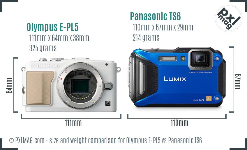 Olympus E-PL5 vs Panasonic TS6 size comparison