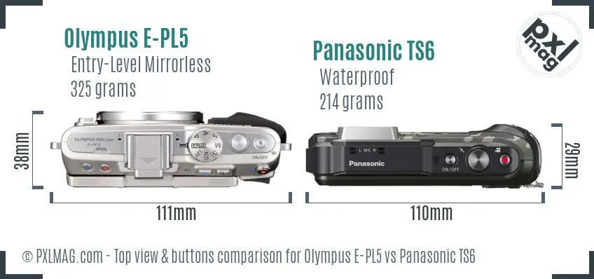 Olympus E-PL5 vs Panasonic TS6 top view buttons comparison