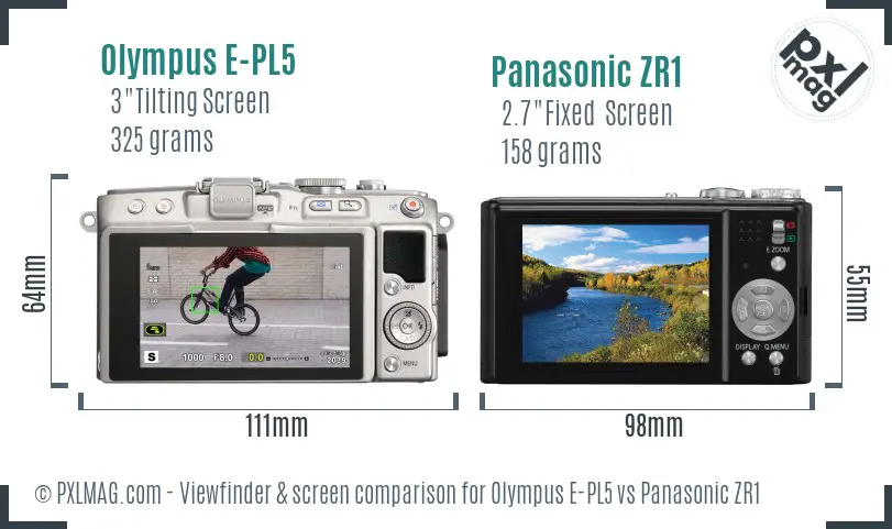 Olympus E-PL5 vs Panasonic ZR1 Screen and Viewfinder comparison