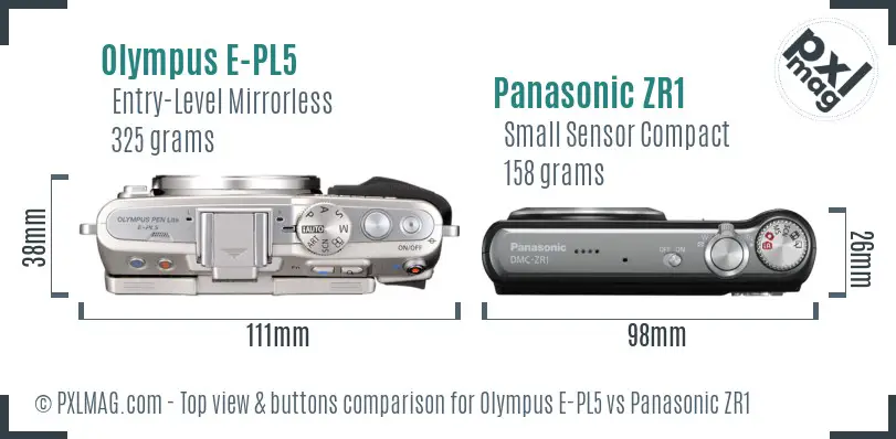 Olympus E-PL5 vs Panasonic ZR1 top view buttons comparison