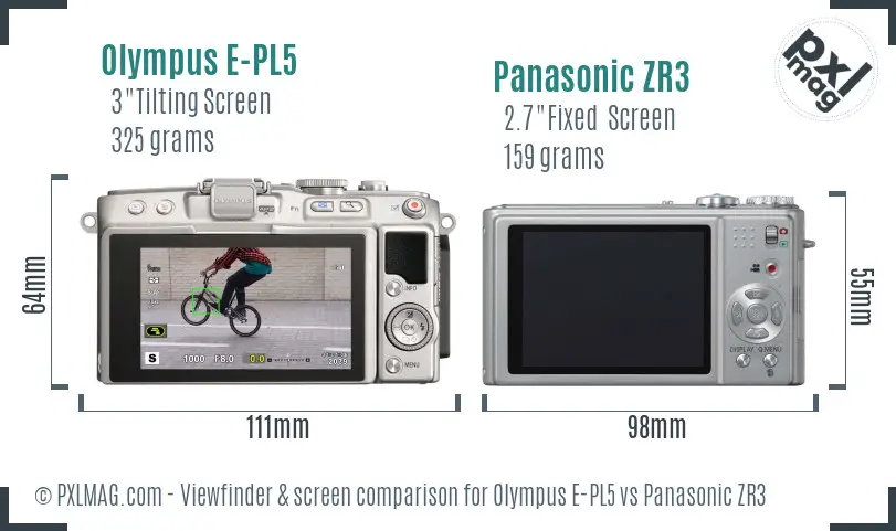 Olympus E-PL5 vs Panasonic ZR3 Screen and Viewfinder comparison