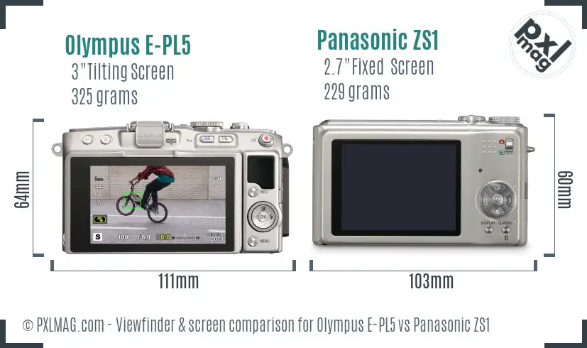 Olympus E-PL5 vs Panasonic ZS1 Screen and Viewfinder comparison