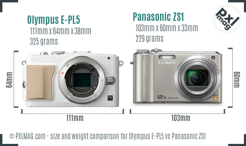 Olympus E-PL5 vs Panasonic ZS1 size comparison