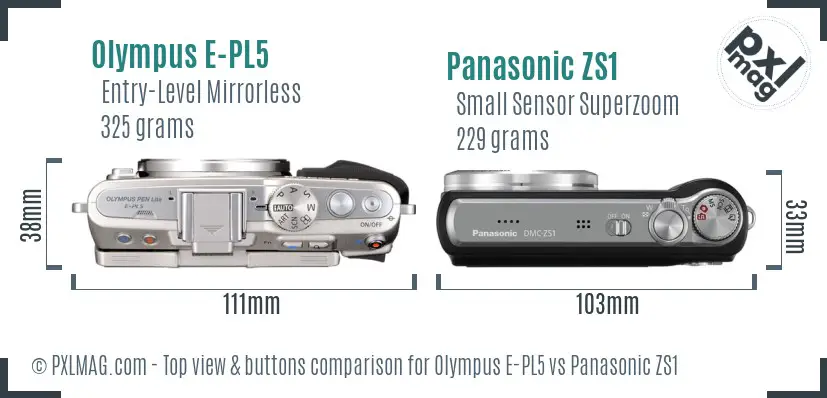 Olympus E-PL5 vs Panasonic ZS1 top view buttons comparison