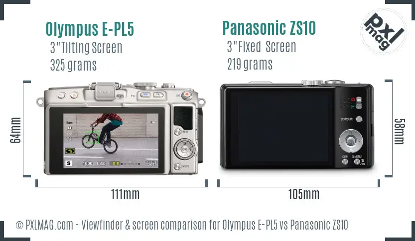 Olympus E-PL5 vs Panasonic ZS10 Screen and Viewfinder comparison
