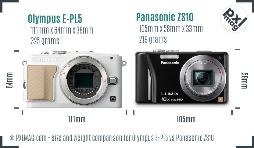 Olympus E-PL5 vs Panasonic ZS10 size comparison