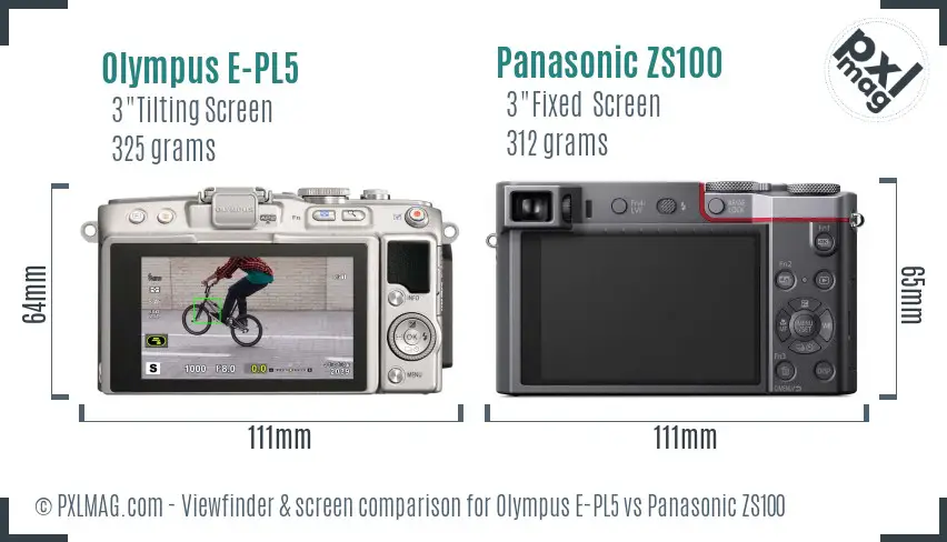 Olympus E-PL5 vs Panasonic ZS100 Screen and Viewfinder comparison