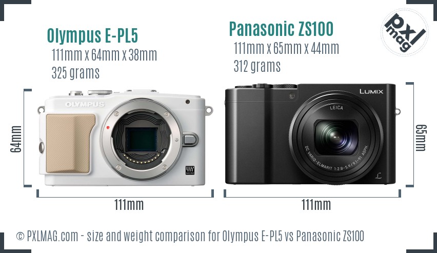 Olympus E-PL5 vs Panasonic ZS100 size comparison