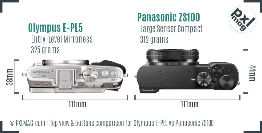 Olympus E-PL5 vs Panasonic ZS100 top view buttons comparison