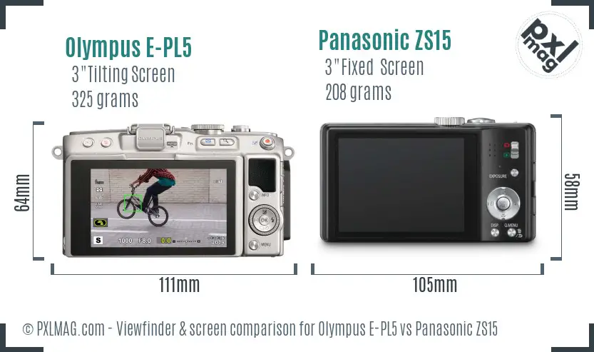 Olympus E-PL5 vs Panasonic ZS15 Screen and Viewfinder comparison