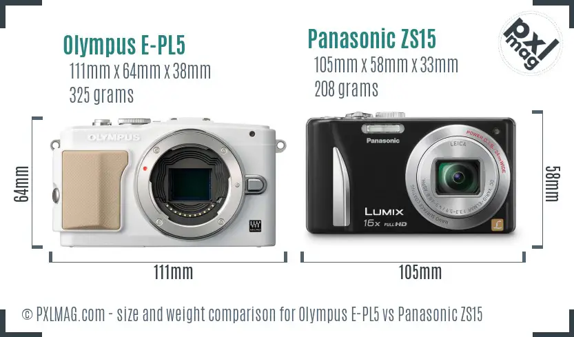 Olympus E-PL5 vs Panasonic ZS15 size comparison