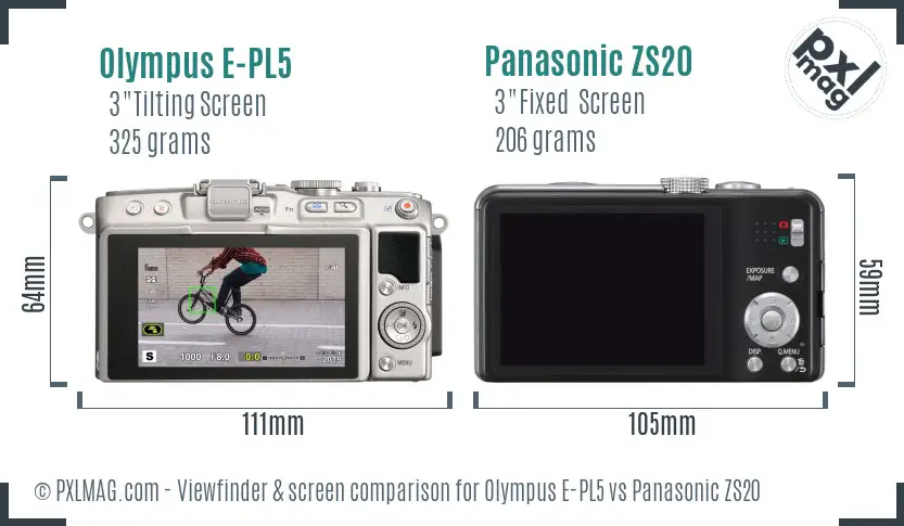 Olympus E-PL5 vs Panasonic ZS20 Screen and Viewfinder comparison