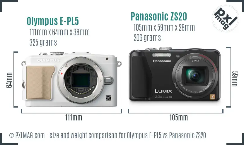 Olympus E-PL5 vs Panasonic ZS20 size comparison