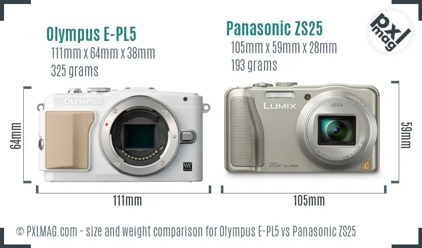 Olympus E-PL5 vs Panasonic ZS25 size comparison