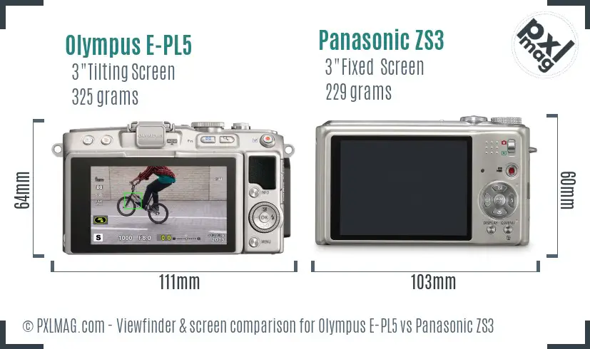 Olympus E-PL5 vs Panasonic ZS3 Screen and Viewfinder comparison