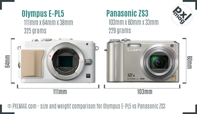 Olympus E-PL5 vs Panasonic ZS3 size comparison