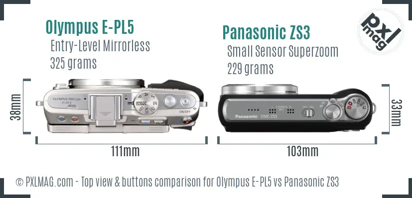 Olympus E-PL5 vs Panasonic ZS3 top view buttons comparison