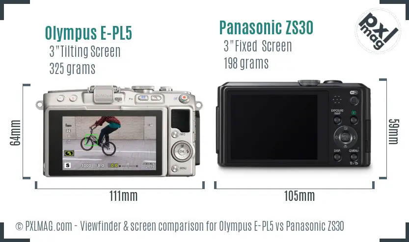 Olympus E-PL5 vs Panasonic ZS30 Screen and Viewfinder comparison