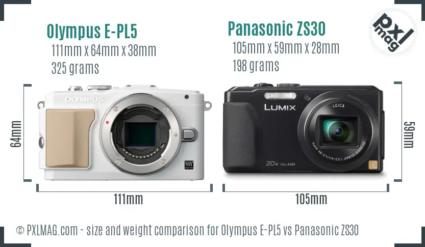 Olympus E-PL5 vs Panasonic ZS30 size comparison