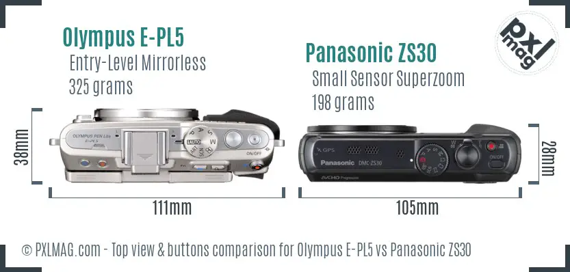 Olympus E-PL5 vs Panasonic ZS30 top view buttons comparison