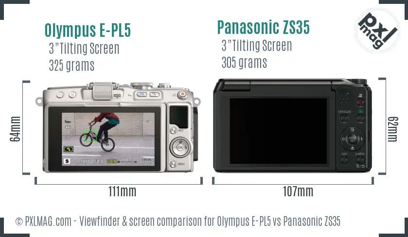 Olympus E-PL5 vs Panasonic ZS35 Screen and Viewfinder comparison