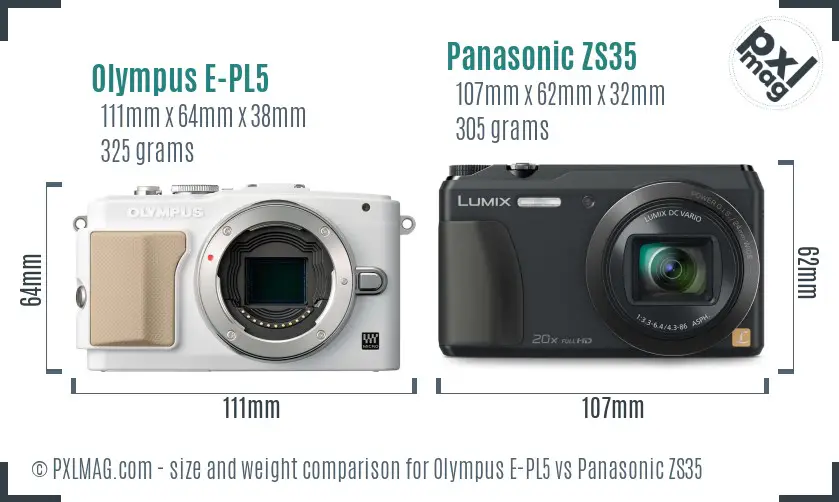 Olympus E-PL5 vs Panasonic ZS35 size comparison