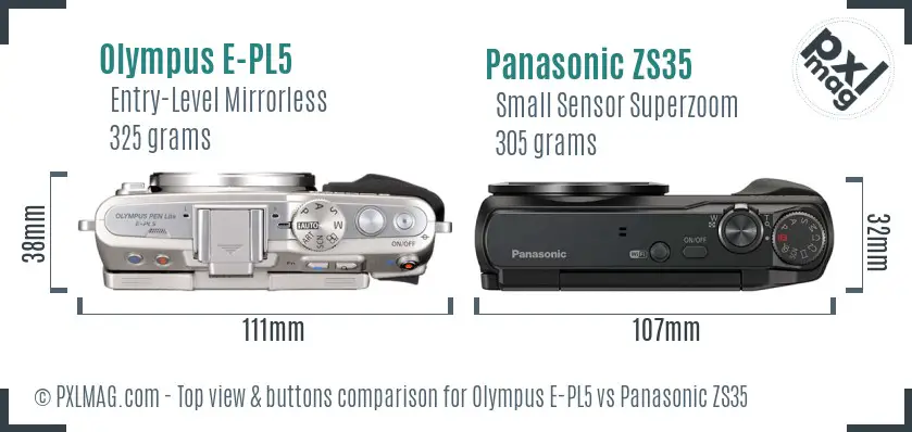 Olympus E-PL5 vs Panasonic ZS35 top view buttons comparison