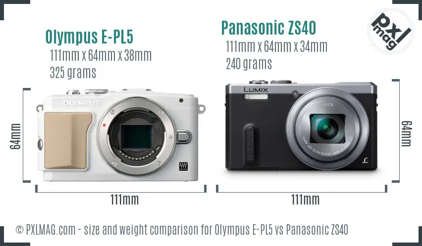 Olympus E-PL5 vs Panasonic ZS40 size comparison