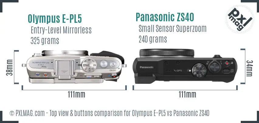 Olympus E-PL5 vs Panasonic ZS40 top view buttons comparison