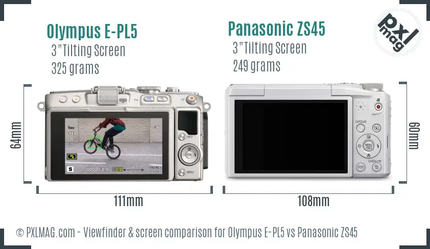 Olympus E-PL5 vs Panasonic ZS45 Screen and Viewfinder comparison