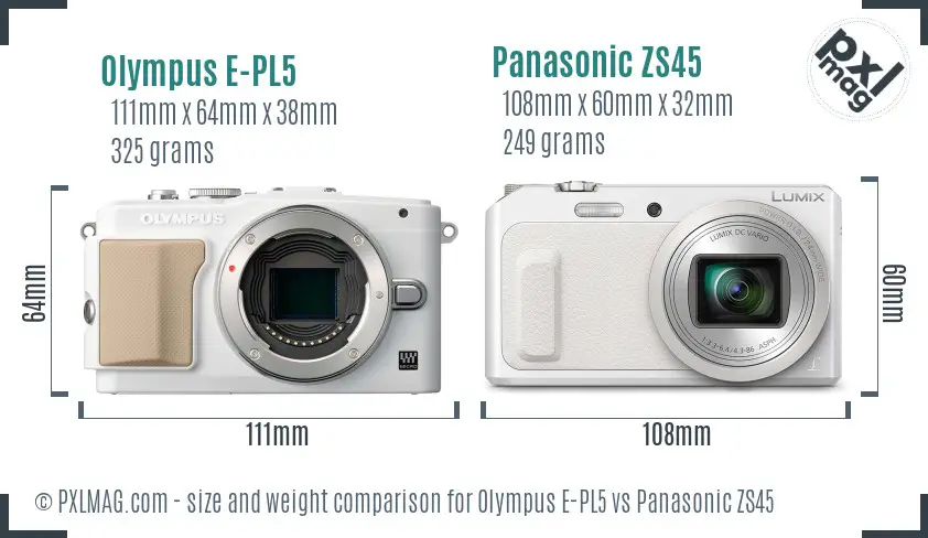 Olympus E-PL5 vs Panasonic ZS45 size comparison