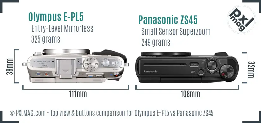 Olympus E-PL5 vs Panasonic ZS45 top view buttons comparison
