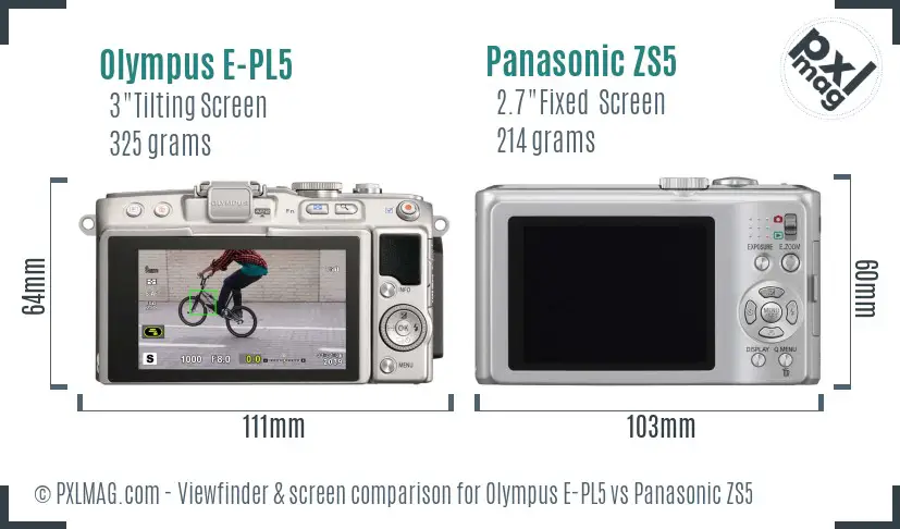 Olympus E-PL5 vs Panasonic ZS5 Screen and Viewfinder comparison