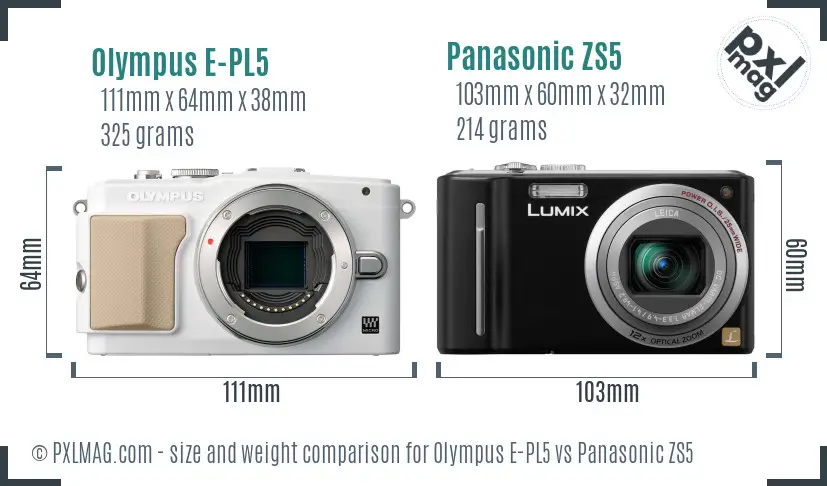 Olympus E-PL5 vs Panasonic ZS5 size comparison