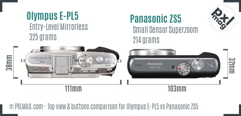 Olympus E-PL5 vs Panasonic ZS5 top view buttons comparison