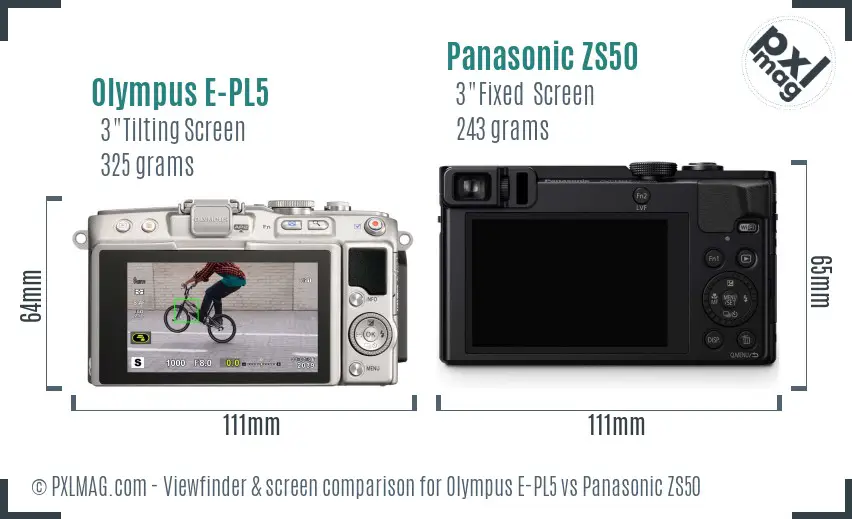 Olympus E-PL5 vs Panasonic ZS50 Screen and Viewfinder comparison
