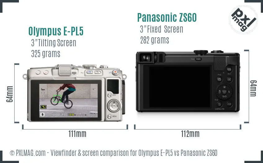 Olympus E-PL5 vs Panasonic ZS60 Screen and Viewfinder comparison