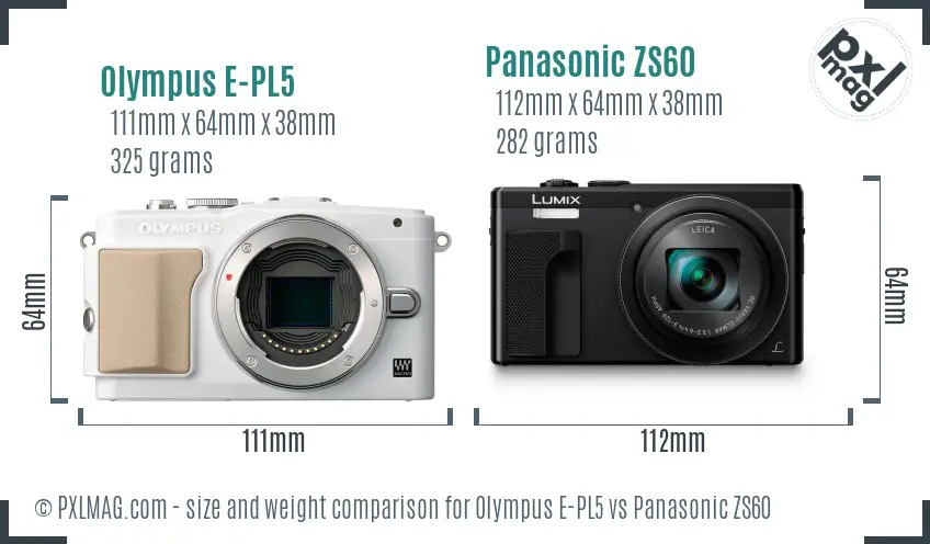 Olympus E-PL5 vs Panasonic ZS60 size comparison