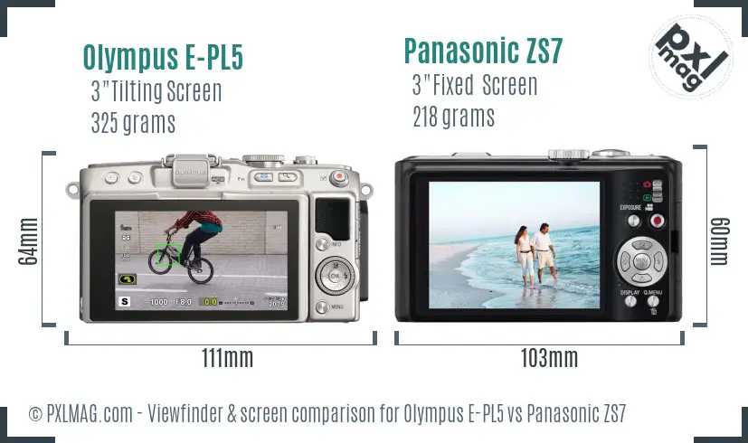Olympus E-PL5 vs Panasonic ZS7 Screen and Viewfinder comparison