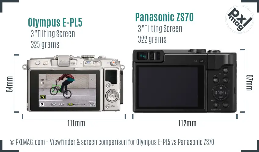 Olympus E-PL5 vs Panasonic ZS70 Screen and Viewfinder comparison