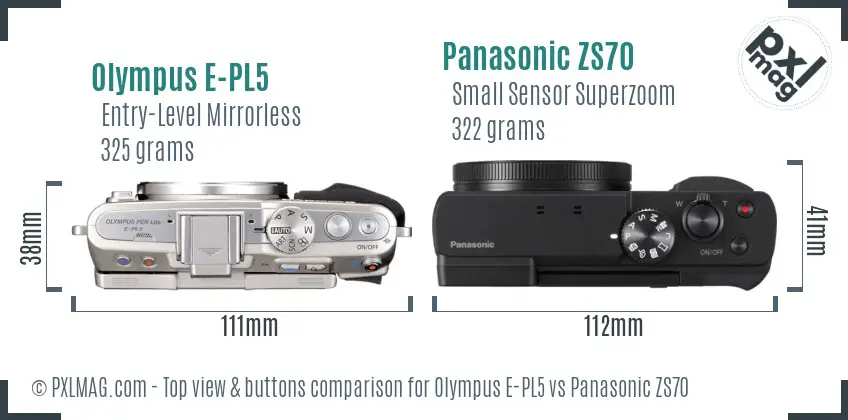 Olympus E-PL5 vs Panasonic ZS70 top view buttons comparison