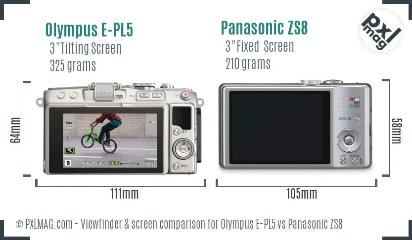 Olympus E-PL5 vs Panasonic ZS8 Screen and Viewfinder comparison